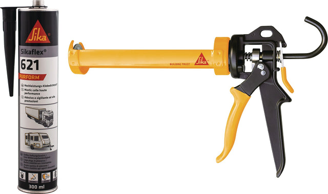 Sika Sikaflex-621 Kleb- und Dichtstoff-Set weiß 300 ml mit 12 Kartuschen und CG-PRO4 Kartuschenpresse