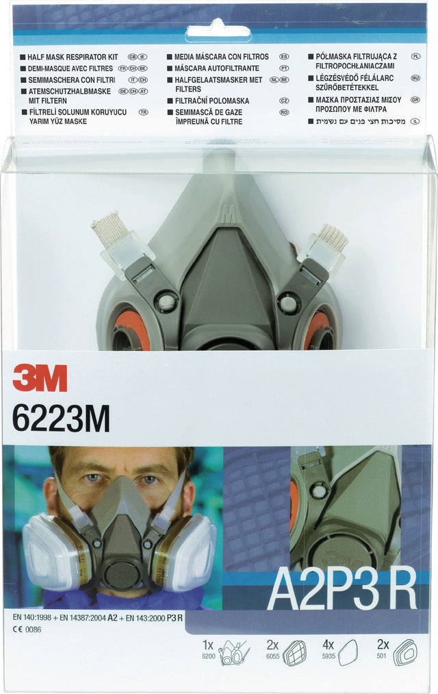 3M Atemschutz-Halbmaskenset 6223 A2P3R EN 140 mit Filter Größe M – Komplettset für Gas-, Dampf- und Partikelschutz