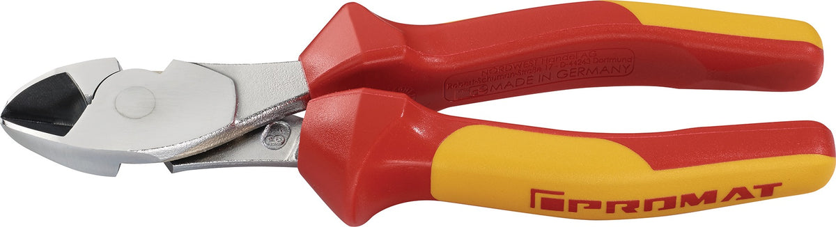 PROMAT Kraftseitenschneider 180 mm VDE-isoliert – 20 % Kraftersparnis, verchromt, Mehrkomponenten-Griff
