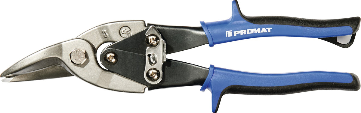 PROMAT Figurenschere 248 mm rechts – hebelübersetzte Blechschere für kurze gerade und Figurenschnitte