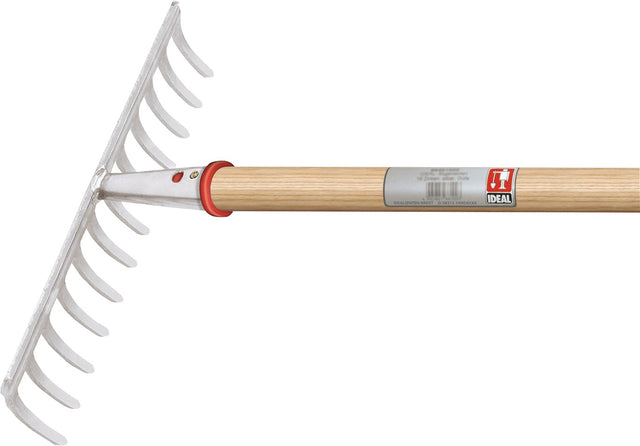 IDEAL Gartenrechen 372 mm mit 14 Zinken und konischer Dülle – ohne Stiel, silber pulverbeschichtet