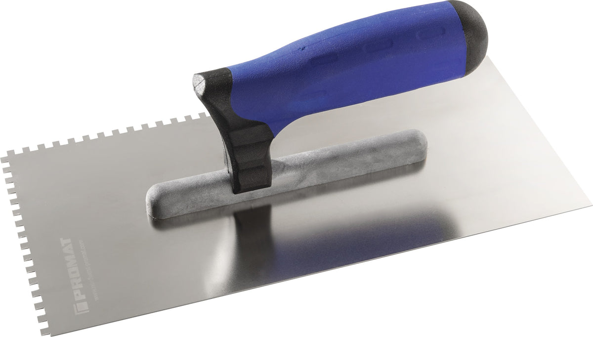 PROMAT Glättekelle 280 mm Edelstahl gezahnt 10x10 mm – Profi-Werkzeug für Gips und Putz