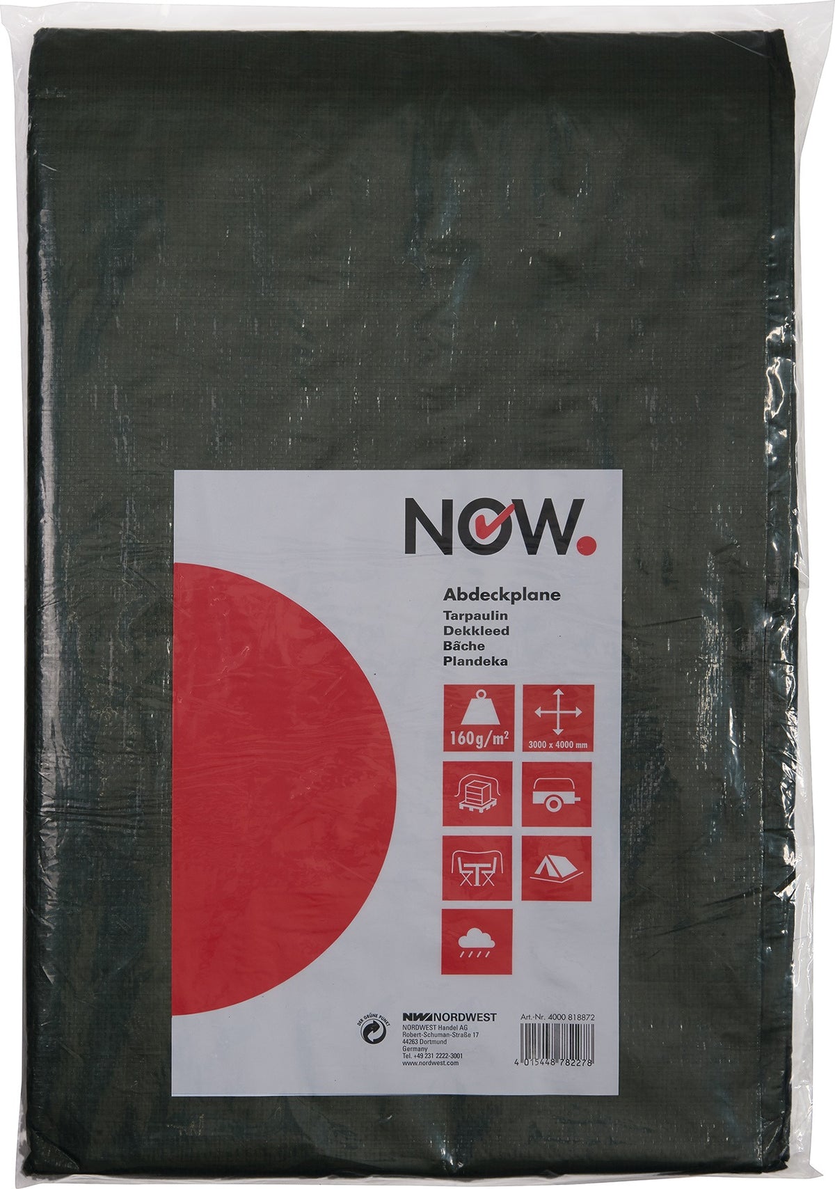 NOW Multi Tarp Gewebeplane 2000x3000 mm olivgrün, 100 g/m², mit Aluminiumösen