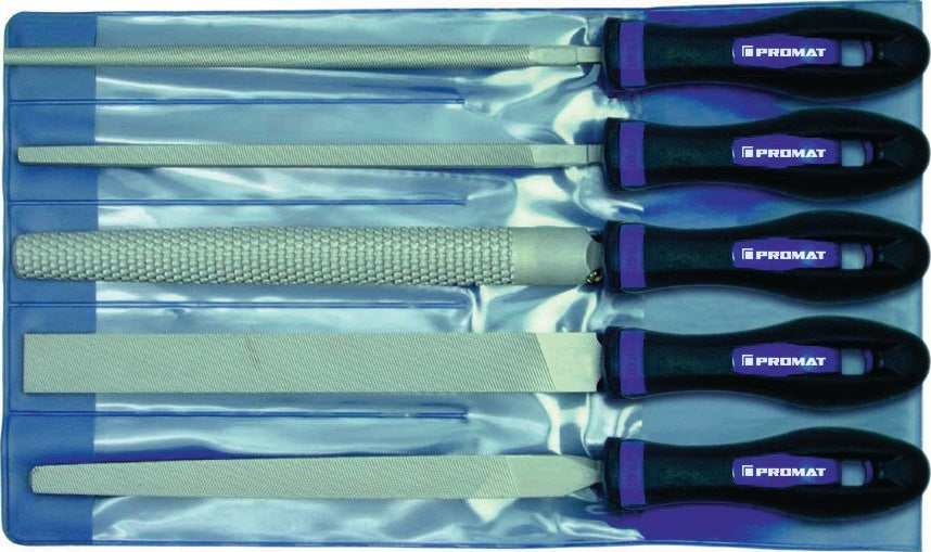 PROMAT Feilensatz 200 mm Hieb 2 mit 2K-Ergo-Heft, 5-teilig für Stahl, Guss und Aluminium