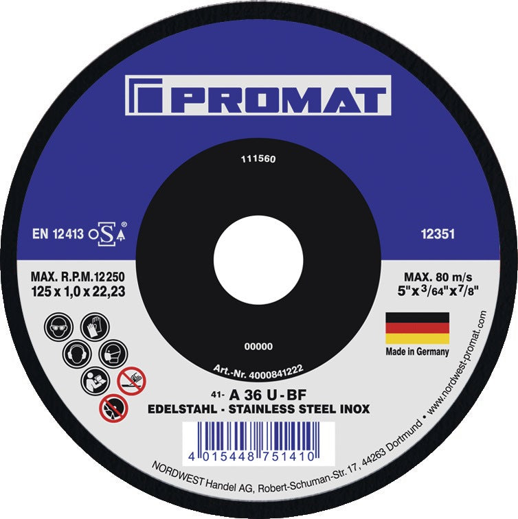 PROMAT Trennscheibe Ø125 mm Keramikkorn gerade Bohrung 22,23 mm – 25 Stück
