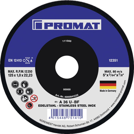 PROMAT Trennscheibe Ø125 mm Keramikkorn gerade Bohrung 22,23 mm – 25 Stück