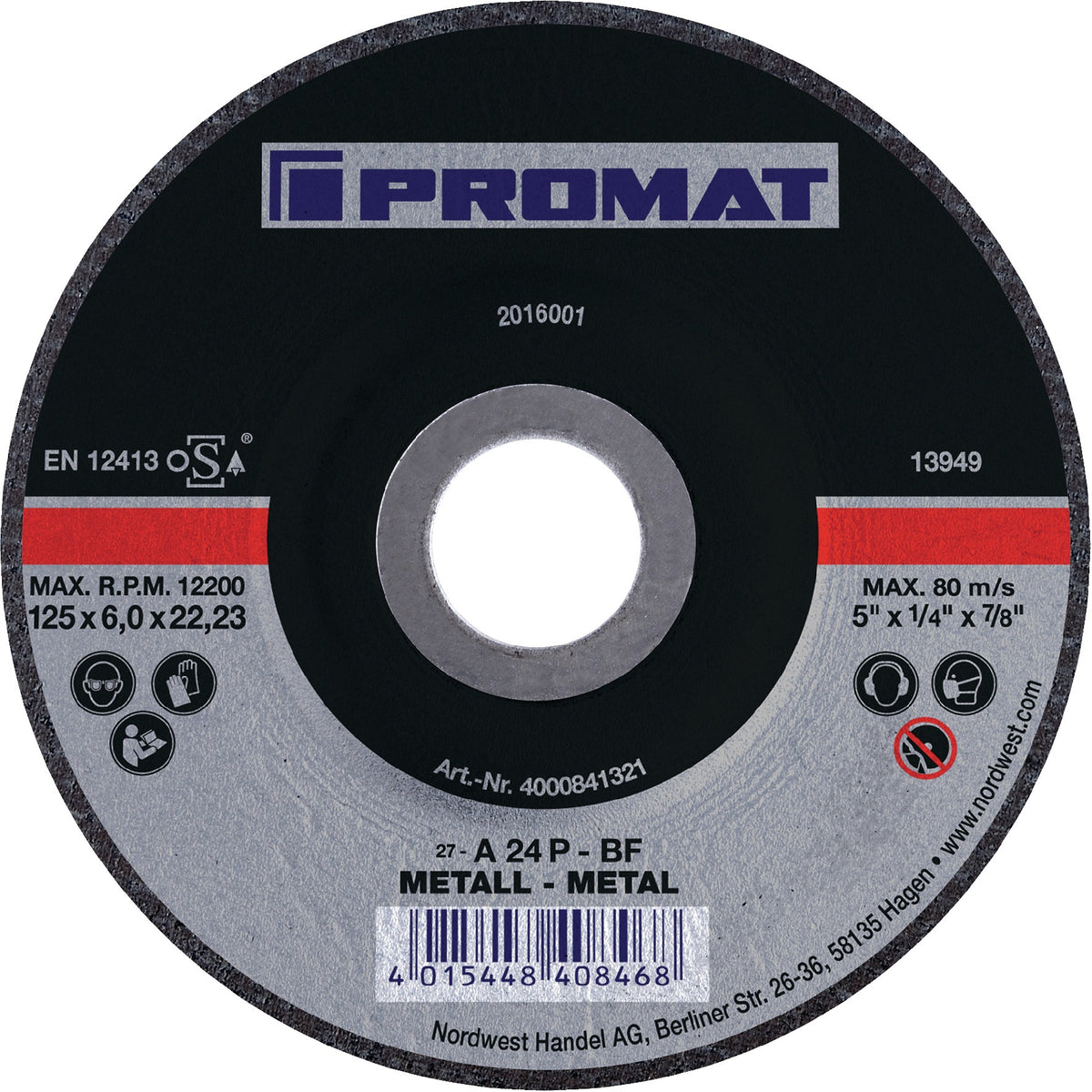 PROMAT Schruppscheibe 115 mm gekröpft Stahl Bohrung 22,23 mm – 10 Stück