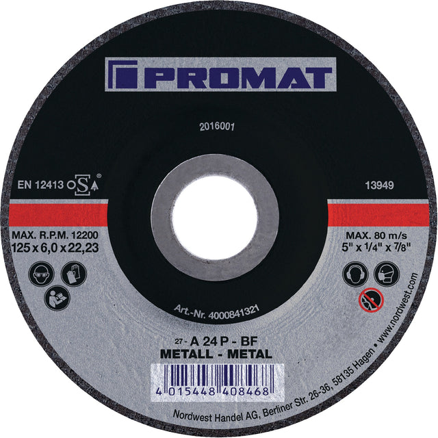 PROMAT Schruppscheibe 115 mm gekröpft Stahl Bohrung 22,23 mm – 10 Stück