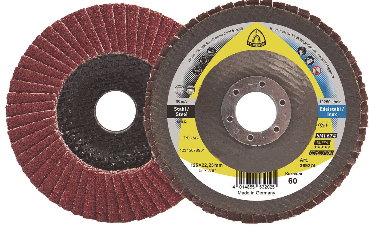 KLINGSPOR Fächerscheibe SMT 674 Ø125 mm Keramischer Korund Körnung 40 – 10 Stück