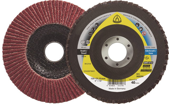 KLINGSPOR Fächerscheibe SMT 974 Ø125 mm Körnung 40 gewölbt keramischer Korund für Stahl