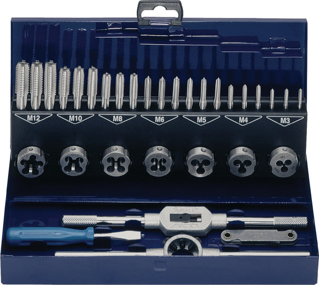 PROMAT Gewindeschneidzeugsatz M3-M12 32-teilig HSS in Metallkassette