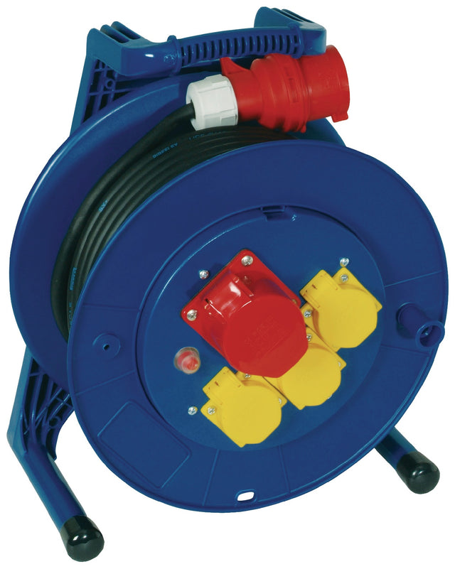 JÄGER DIREKT Drehstromkabeltrommel 30m H07RN-F 5x2,5 mm² IP54 mit 3 Schutzkontaktsteckdosen