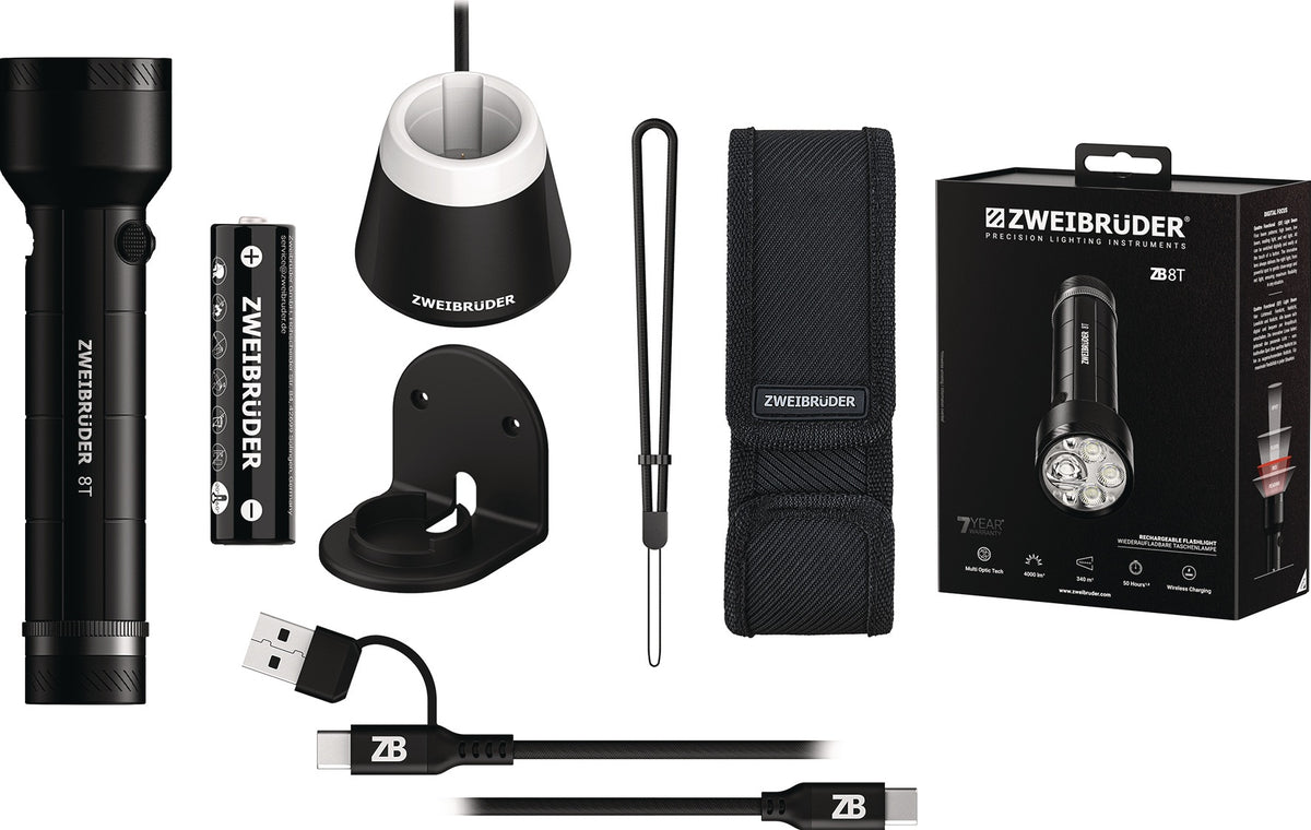 ZWEIBRÜDER LED-Taschenlampe ZB4P 50-400 lm Akku Li-Ion 30-90 m schwarz
