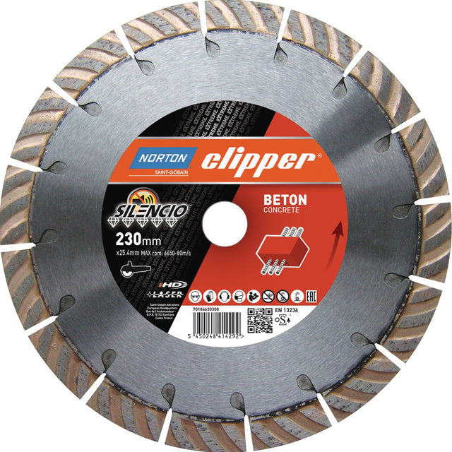 NORTON CLIPPER Diamanttrennscheibe Extreme Silencio 300 mm – 15 dB(A) leiser für Trennschleifer