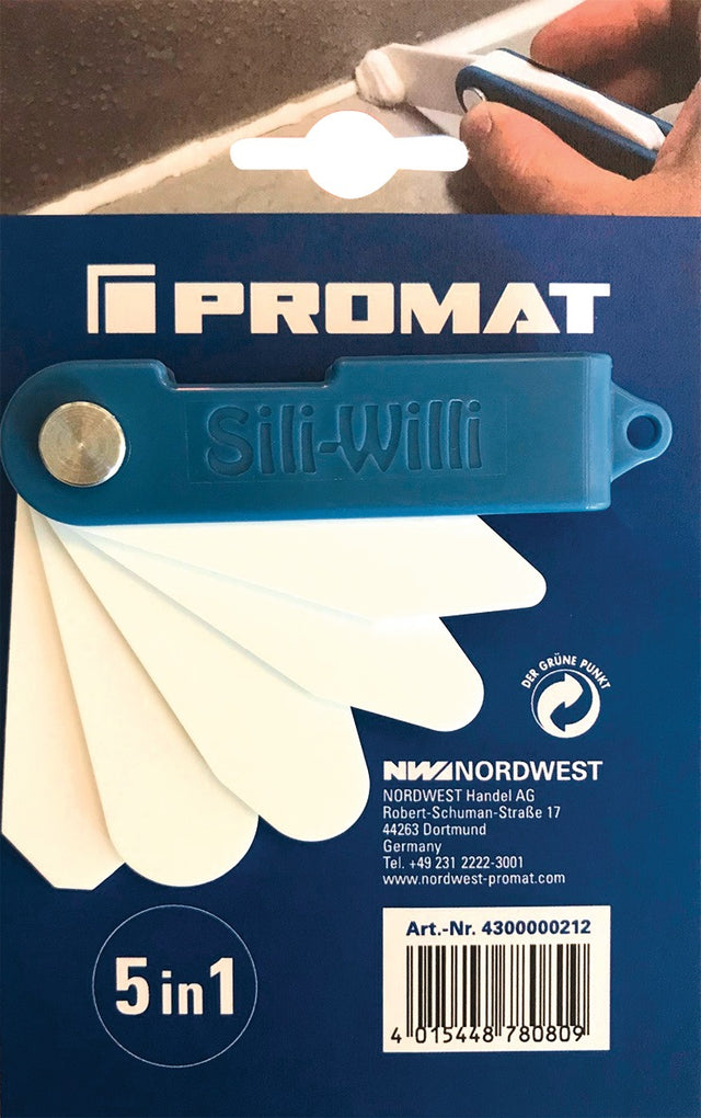 PROMAT Silikonspachtel 5 in 1 für sämtliche Silikonfugen, Kunststoff, 85 mm