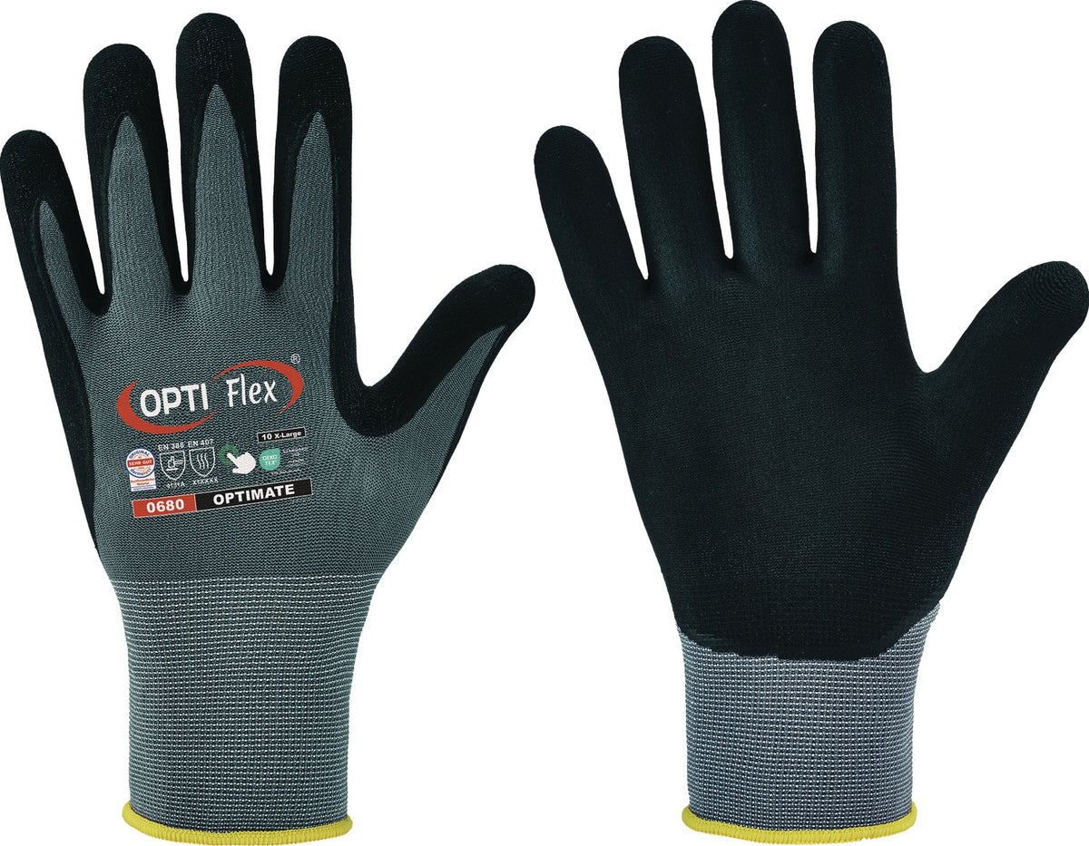 Handschuhe OPTIMATE Gr.6 grau/schwarz EN 420/EN 388 PSA II OPTIFLEX – 12 Paar
