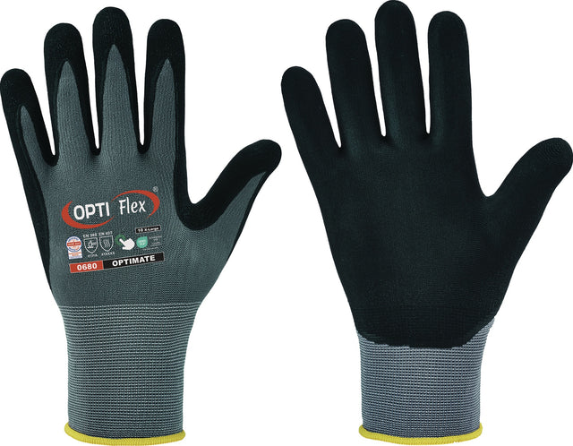Handschuhe OPTIMATE Gr.6 grau/schwarz EN 420/EN 388 PSA II OPTIFLEX – 12 Paar