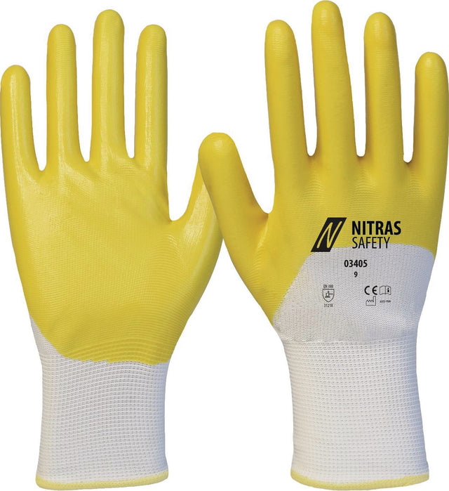 NITRAS SAFETY Nitrilhandschuhe 03405 Gr. 8 weiß/gelb – 12 Paar EN 388