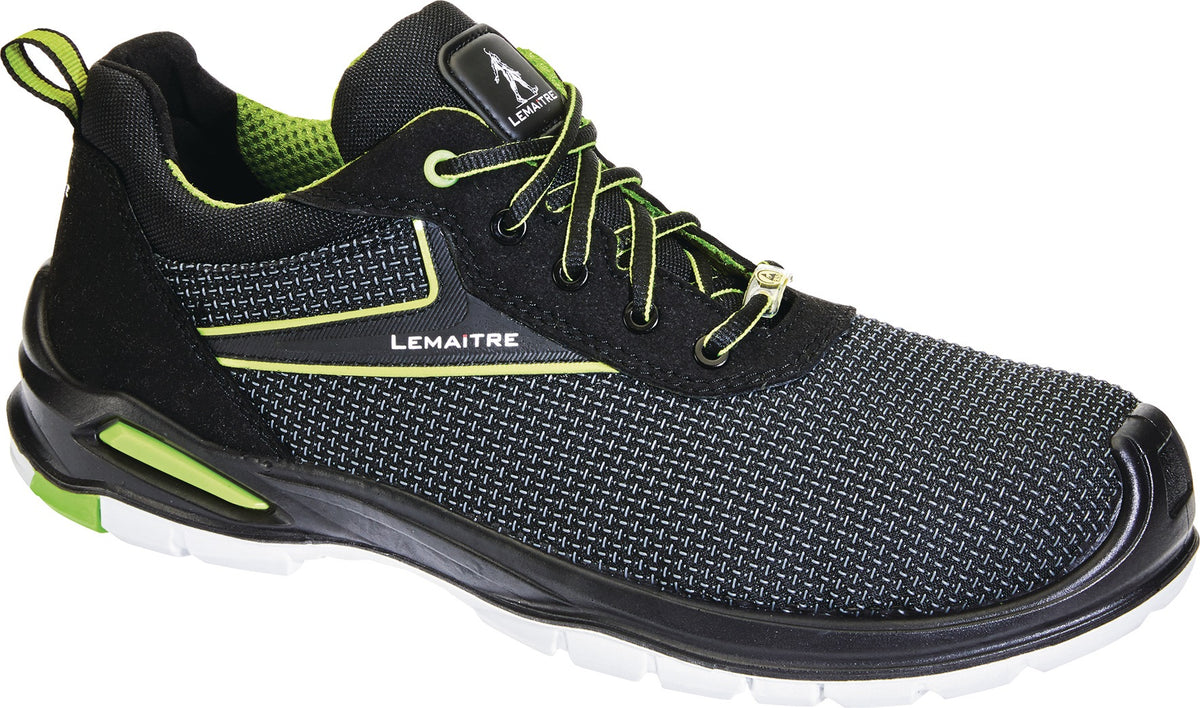 LEMAITRE Sicherheitsschuh Ringo S3 SRC ESD mit Aluminium-Zehenkappe, schwarz/grün, Gr. 40, Weite M