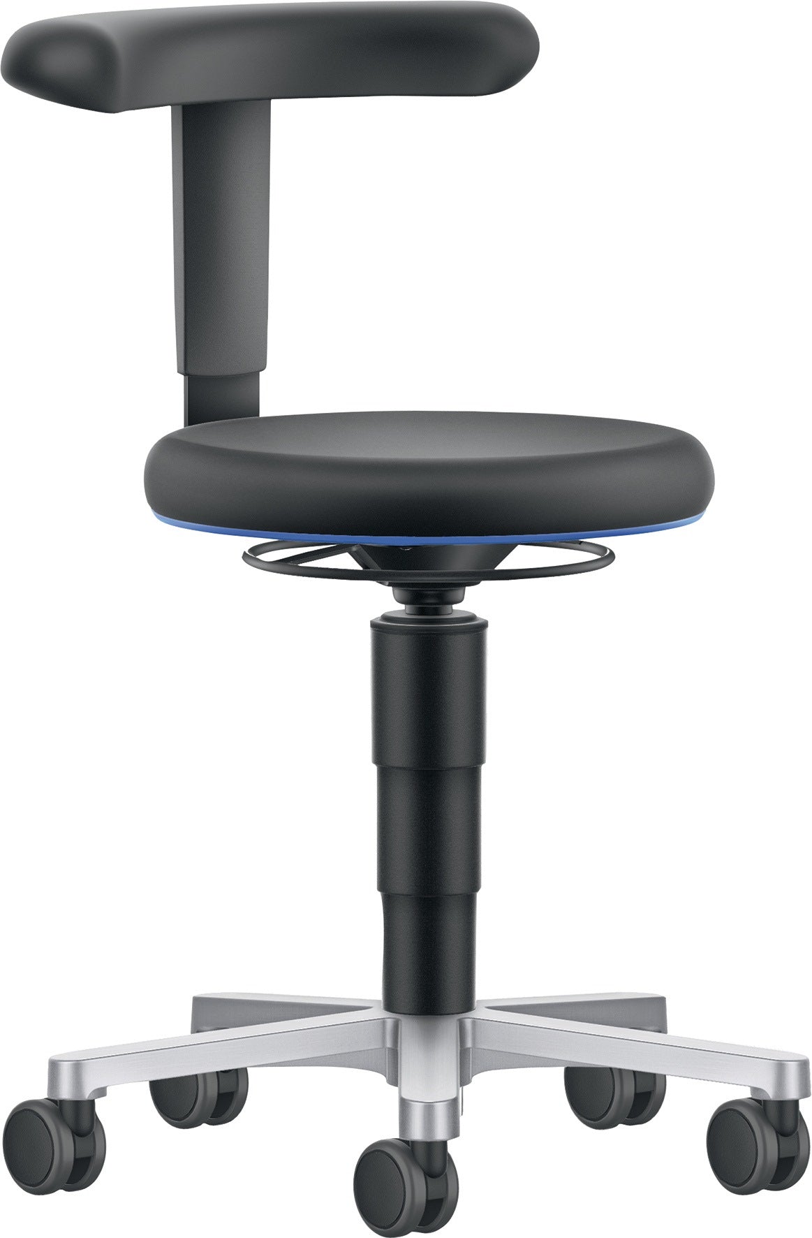 BIMOS Drehhocker Alu poliert Integralschaumpolster schwarz Sitzhöhe 450-650 mm mit Rollen