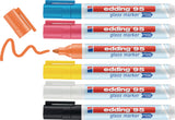 edding 95 Glasmarker 6er Set – schwarz, weiß, gelb, orange, pink, hellblau – Rundspitze 1,5–3 mm