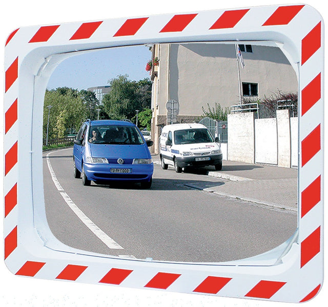 SPL Verkehrsspiegel 400x600 mm für 2 Richtungen, rot/weiß, inkl. Halterung, 9 m Sichtweite