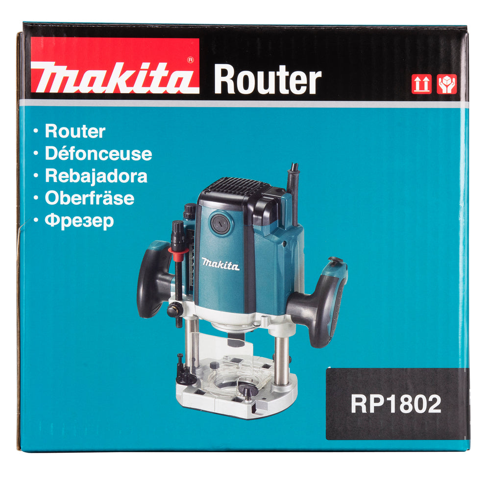 Makita Oberfräse – präzise Tiefeneinstellung & werkzeugloser Kopierhülsenwechsel - RP1802X07