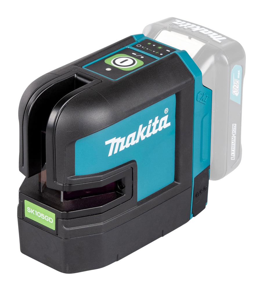 Makita Akku-Kreuzlinienlaser – grüne Linien, selbstnivellierend, IP54 & 20 h Laufzeit - SK105GDZ
