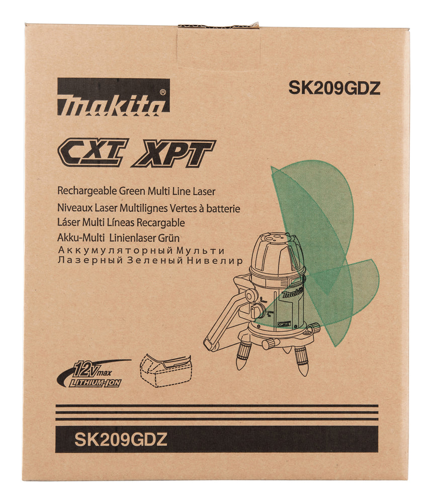 Makita Akku-Multilinienlaser – grüne Linien, selbstnivellierend, IP54 & 40 h Laufzeit - SK209GDZ