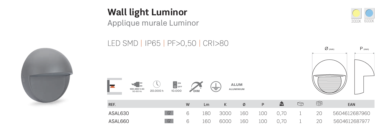 ASLO Stylische runde LED Design Außenleuchte Outdoor LED 6W - 3000k - LED Outdoor Wandleuchte