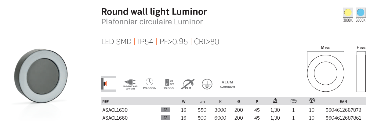 ASLO 6000K, 16 W LED Wandleuchte Stylische runde Design LED Aussenleuchte, Wandleuchte