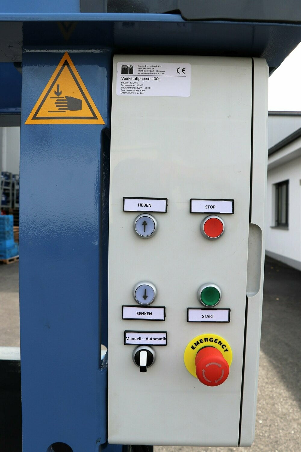 Tigermetal Hydraulische Werkstattpresse 100 Tonnen Automatik – Serienleistung mit Fußsteuerung und Endanschlägen - TMWH100A