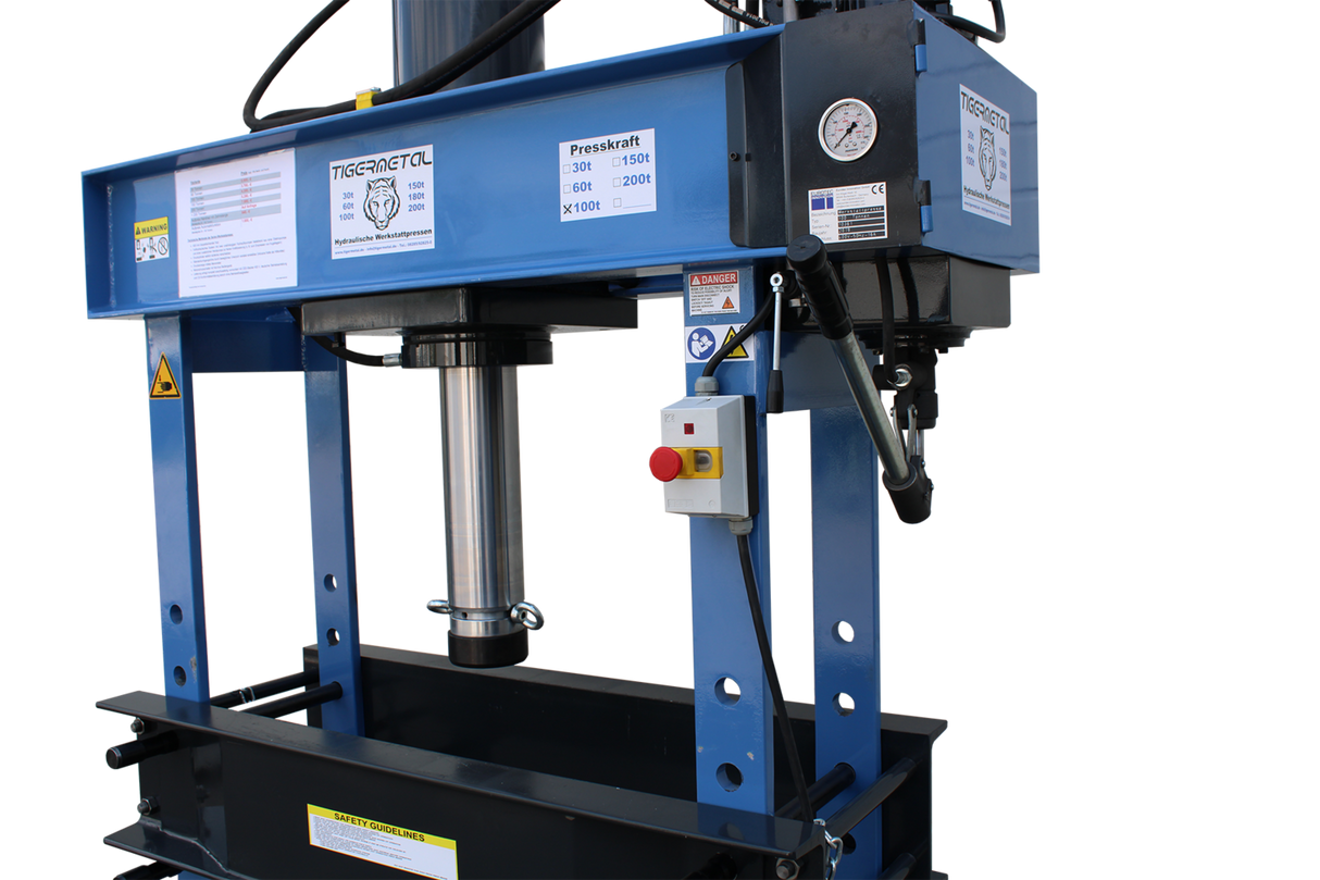 Tigermetal Hydraulische Werkstattpresse 30 Tonnen mit Dualpumpe, verschiebbarem Zylinder - TMWH30