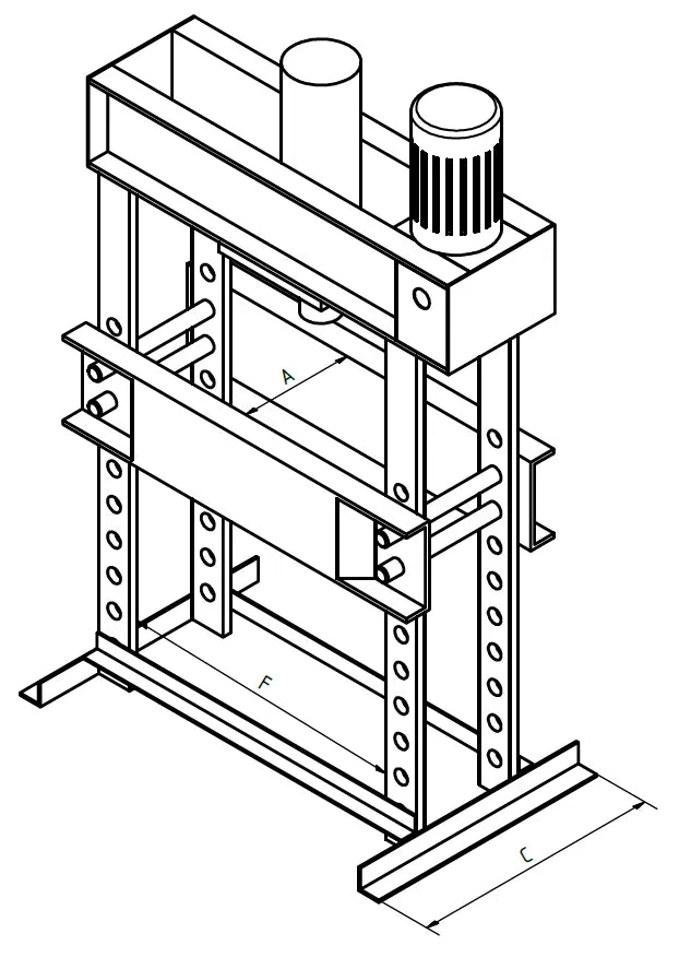 Tigermetal Hydraulische Werkstattpresse 60 Tonnen mit Dualpumpe, 1.000 mm Durchgang - TMWH60
