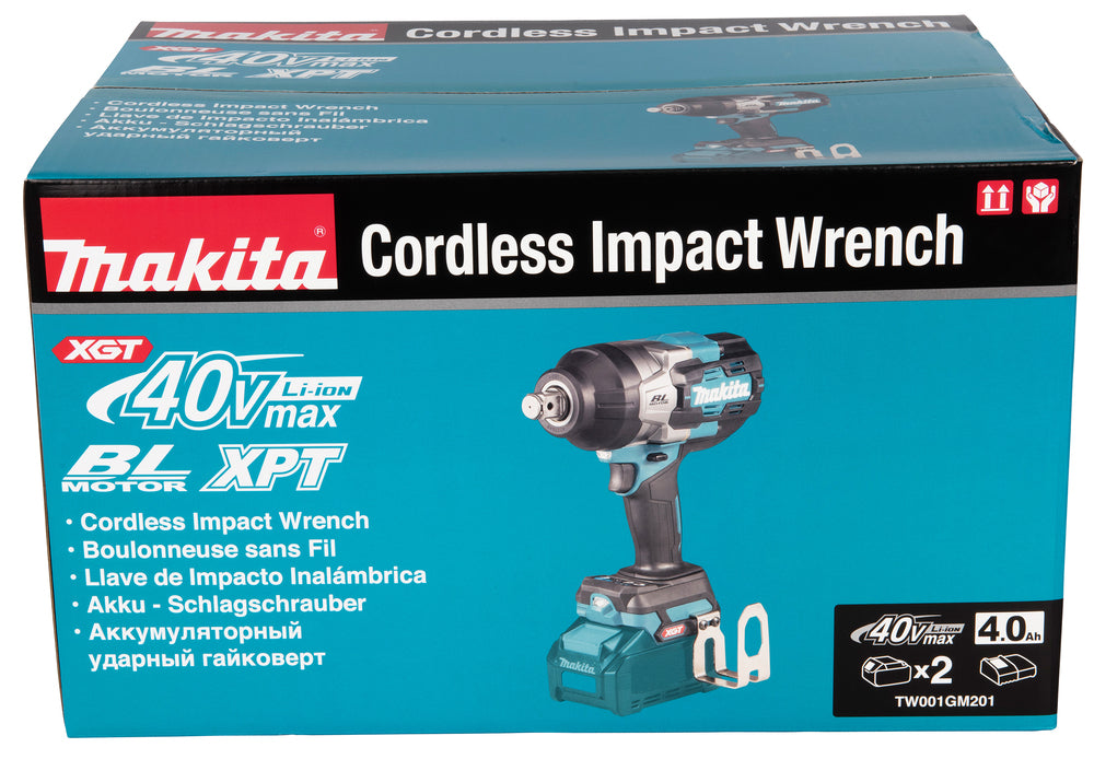 Makita Akku-Schlagschrauber 40V max – Set mit 2x 4,0 Ah Akkus, Schnellladegerät & Transportkoffer - TW001GM201