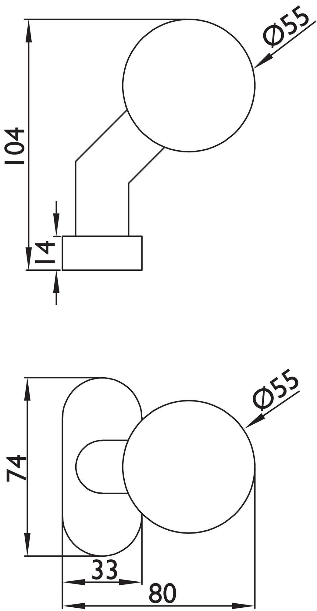TECWERK Rahmentürknopf 2085 Edelstahl 60 gekröpft festdrehbar