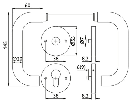 TECWERK Rosettengarnitur NW-401-1 Edelstahl U-Form PZ DIN L/R – fest/drehbar, Profilstift