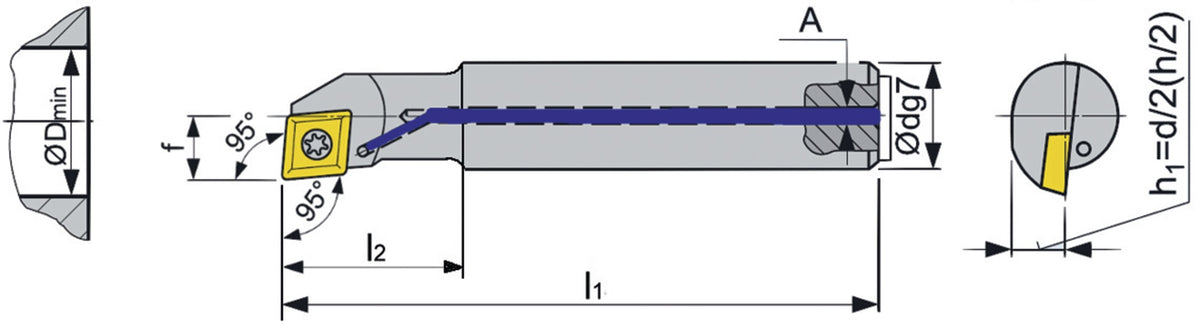 TECWERK Bohrstange A0608H-SCLCR 06 mit Innenkühlung, rechts, vernickelt