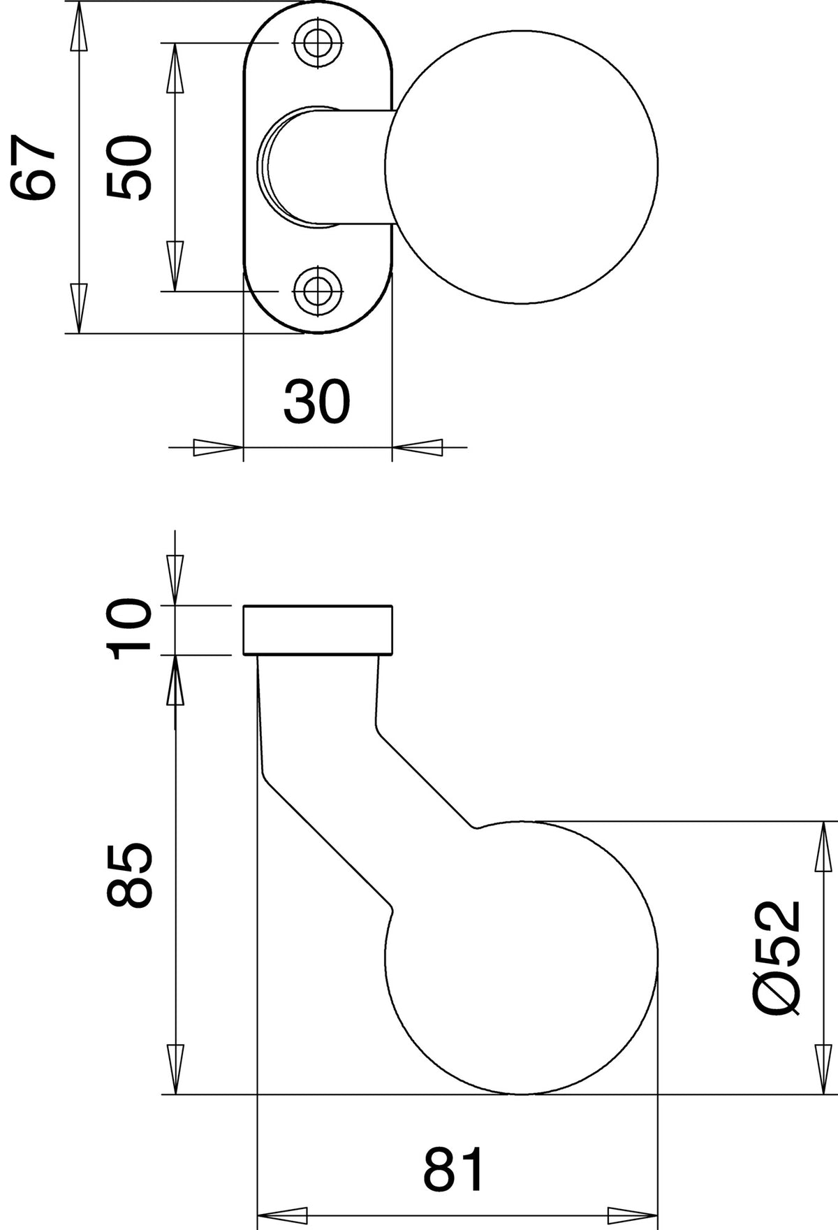 EDI Profiltürknopf 1331/4020 aus Aluminium F1, fest, oval – für Rahmentüren, Zäune und Tore