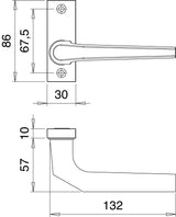 EDI Profiltürdrückerlochteil 1390/0000 Aluminium F1 kantig 8 mm gekröpft für Rahmentüren