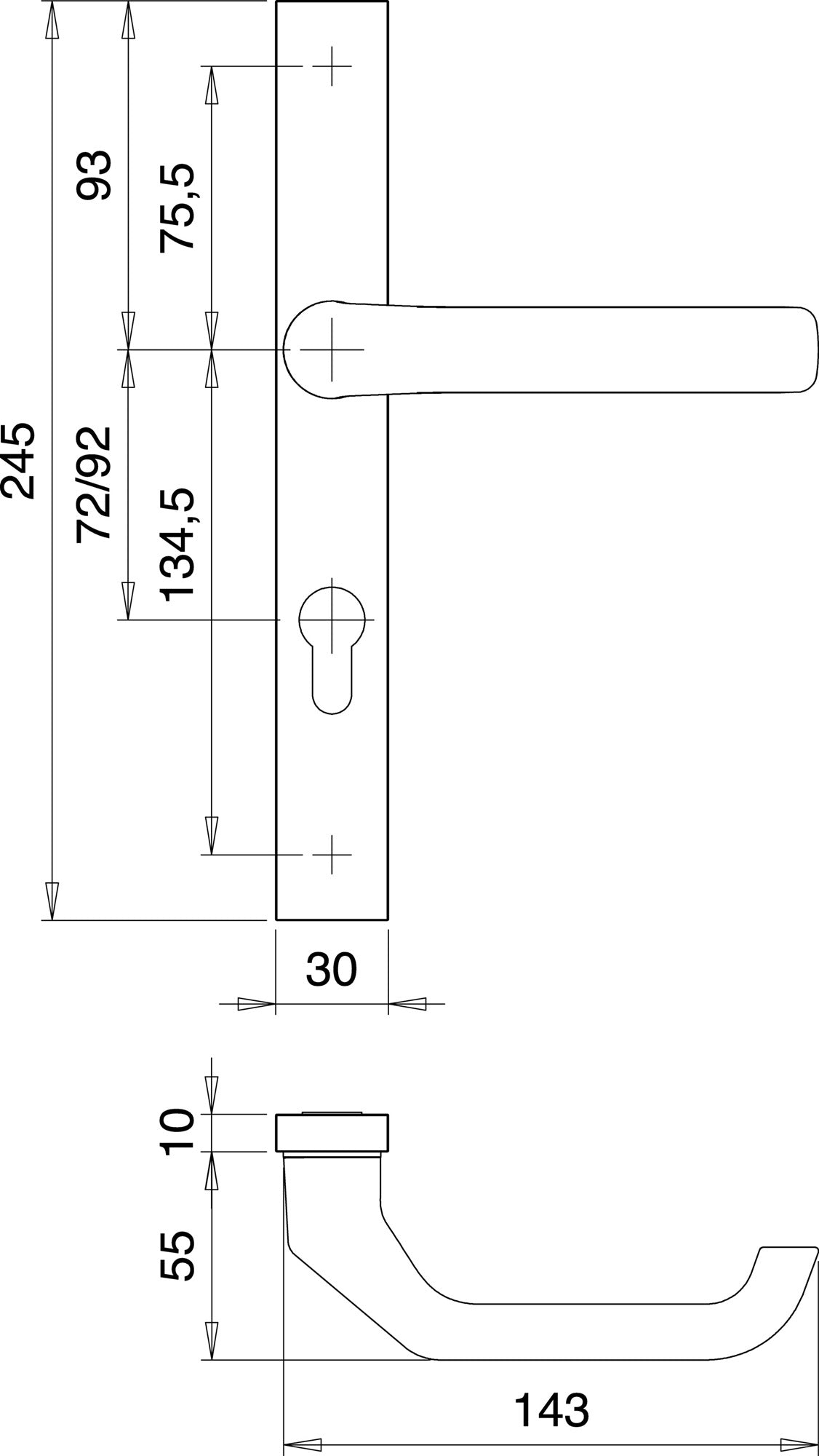 EDI Profiltürgarnitur 2312/9203 Aluminium F1 PZ für Türstärke 68-77 mm – Wechselgarnitur