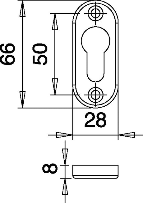 EDI Schlüsselrosette 3393/0000 Aluminium F1 oval PZ 8 mm für Rahmentüren