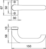 EDI Profiltürdrückerlochteil 2308/0000 Aluminium F1 kantig 8 mm gekröpft