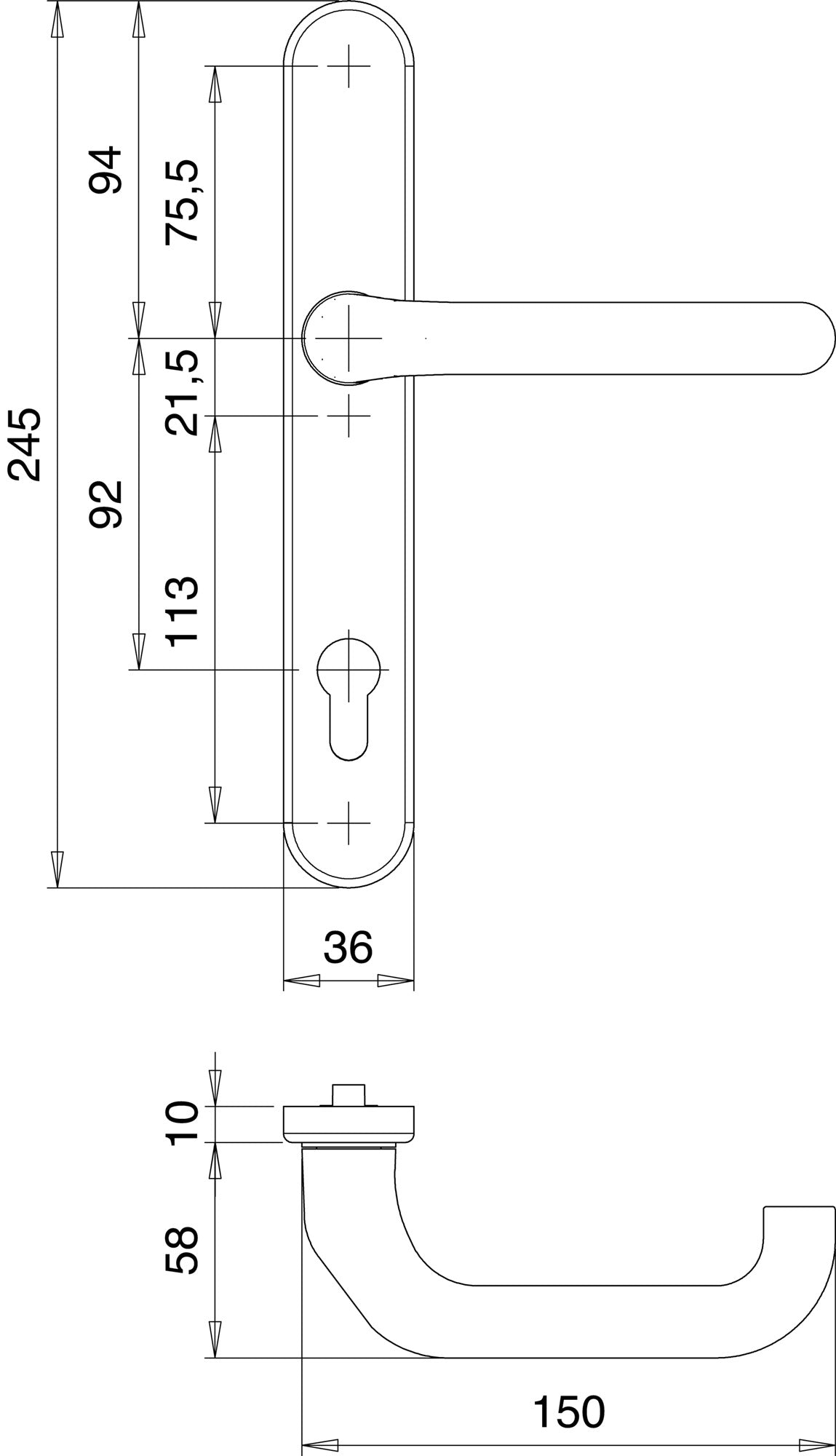 EDI Profiltürgarnitur 1300/0035 PZ Aluminium F1 – Drückergarnitur für Rahmentüren