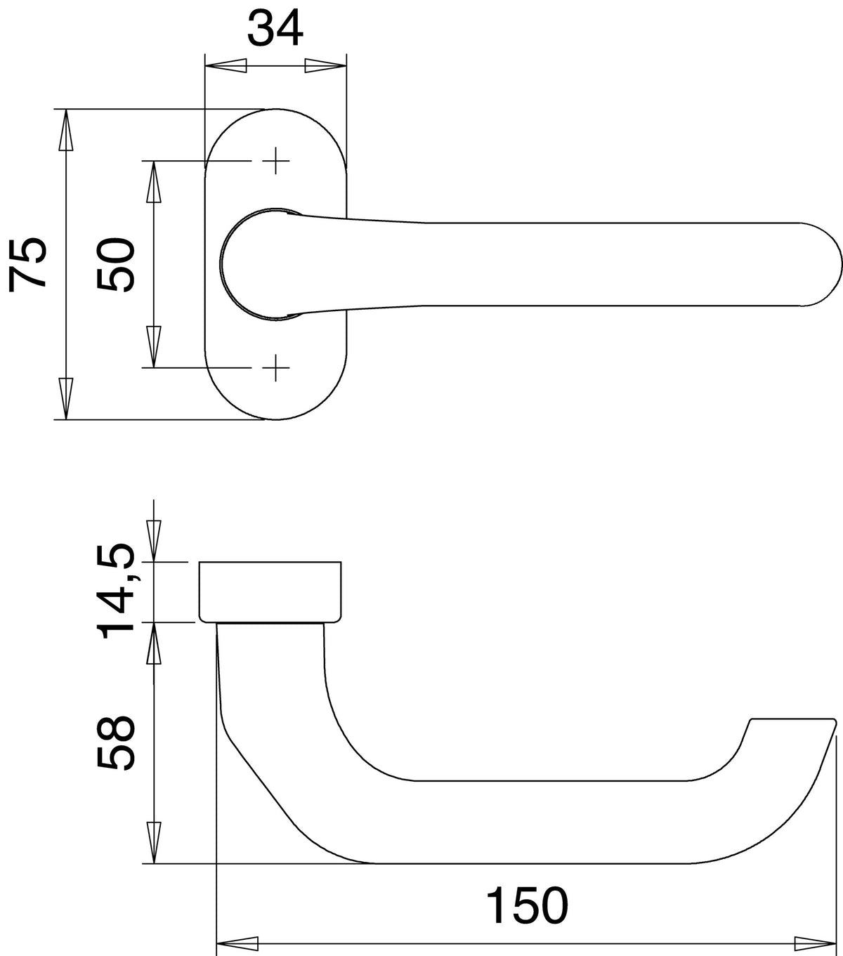 EDI Feuerschutzdrückerlochteil 1300/2133 Aluminium F1 gekröpft Vierkant 9 mm