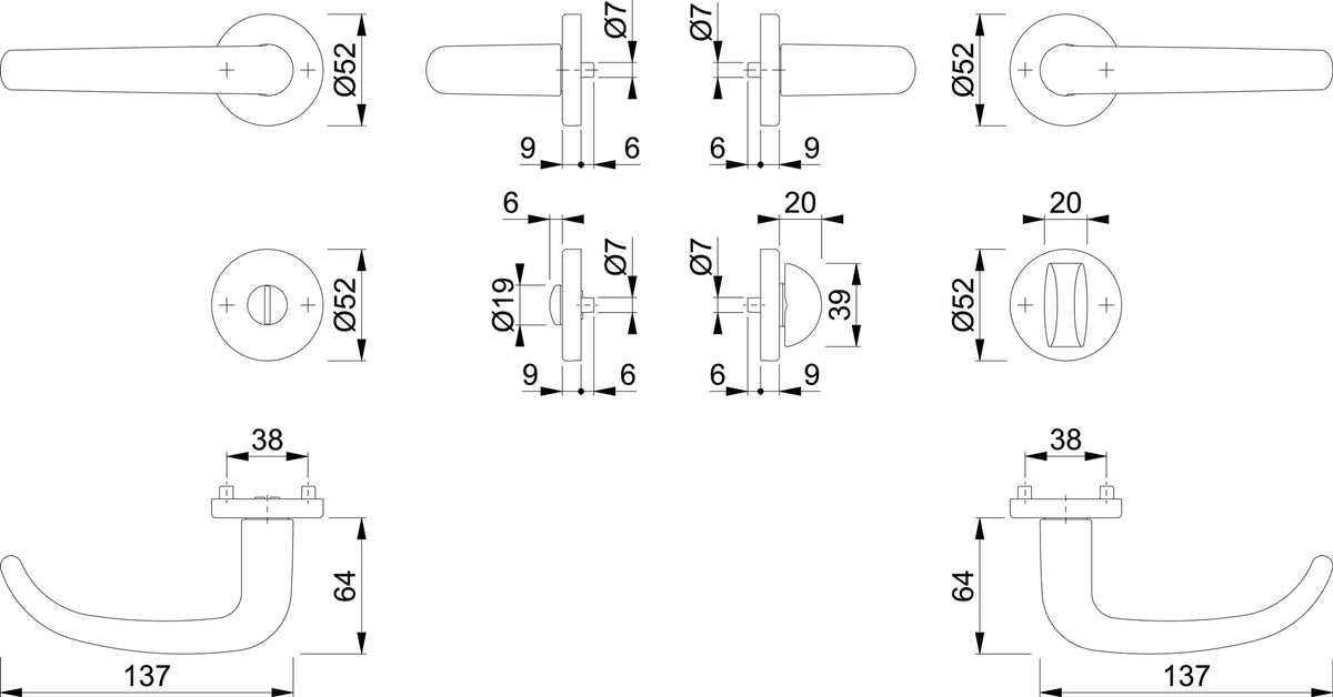 HOPPE Rosettengarnitur San Francisco 1301/42KV/42KVS Alu F1 U-Form DIN L/R