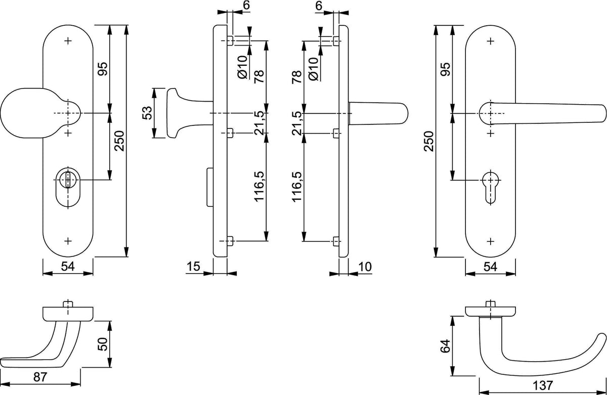 HOPPE Schutzgarnitur San Francisco 86G/3332ZA/3310/1301 Alu F1 für Abschlusstüren