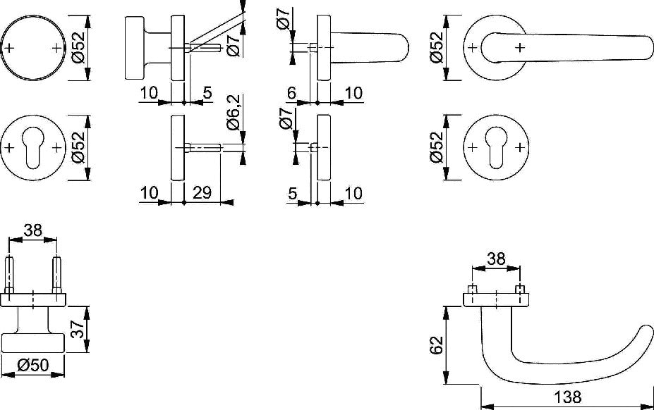 HOPPE Feuerschutzgarnitur San Francisco FS-58/42H/42HS/1301 Aluminium F1 DIN Links/Rechts