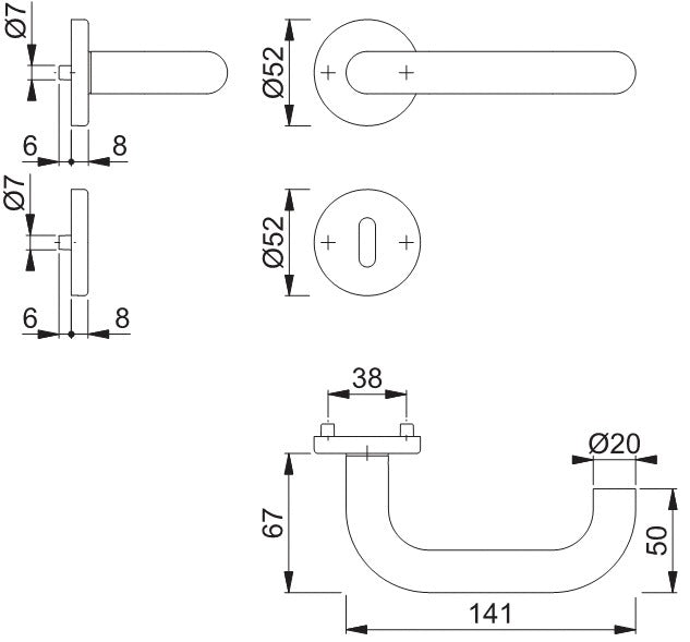 HOPPE Rosettengarnitur Paris E138Z/42KV/42KVS Edelstahl U-Form DIN L/R