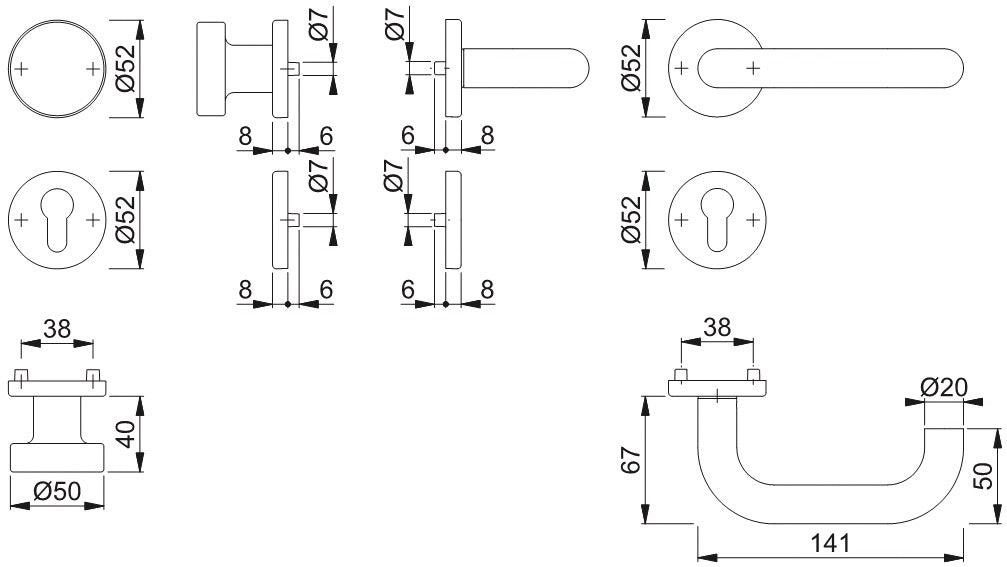 HOPPE Rosettengarnitur Paris E138Z/42KV/42KVS Edelstahl U-Form DIN L/R